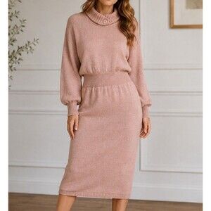 Plain Jane Sport by Sweet Baby Jane Pink Sweater Dress Midi Maxi Womens Small